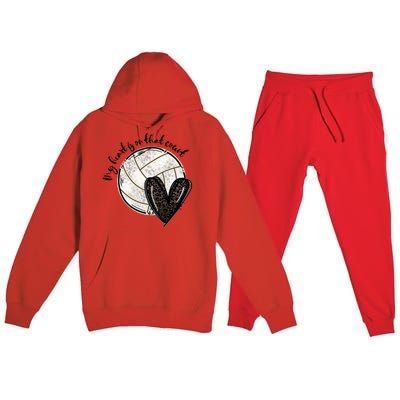 Leopard My Heart Is On That Field Volleyball Heart Game Day Gift Premium Hooded Sweatsuit Set