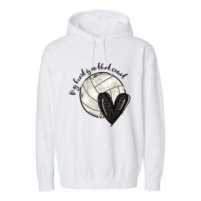 Leopard My Heart Is On That Field Volleyball Heart Game Day Gift Garment-Dyed Fleece Hoodie