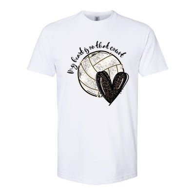 Leopard My Heart Is On That Field Volleyball Heart Game Day Gift Softstyle CVC T-Shirt