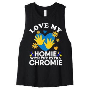 Love My Homie With The Extra Chromie Friend Down Syndrome Women's Racerback Cropped Tank