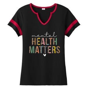 Leopard Mental Health Matters Human Brain Illness Awareness Ladies Halftime Notch Neck Tee