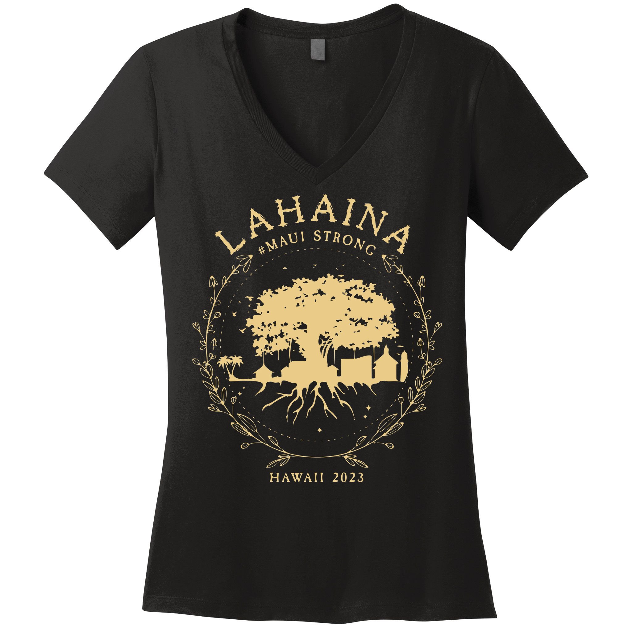 Lahaina Maui Hawaii Strong Golden Banyan Tree Shoreline Supportive Women's V-Neck T-Shirt