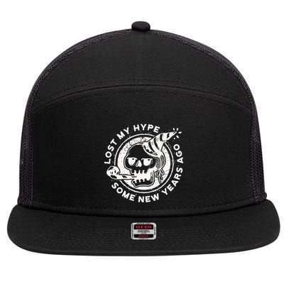 Lost My Hype Some New Years Ago Funny Skeleton NYE 7 Panel Mesh Trucker Snapback Hat