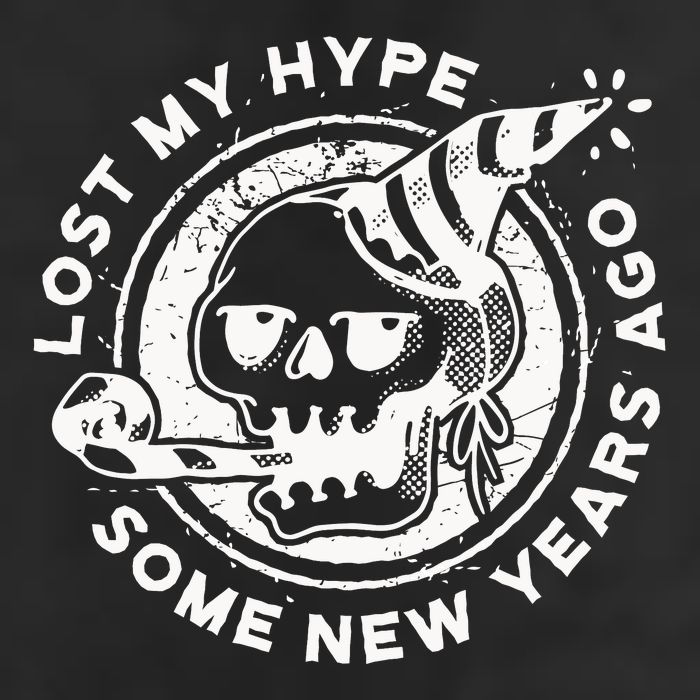 Lost My Hype Some New Years Ago Funny Skeleton NYE 7 Panel Mesh Trucker Snapback Hat