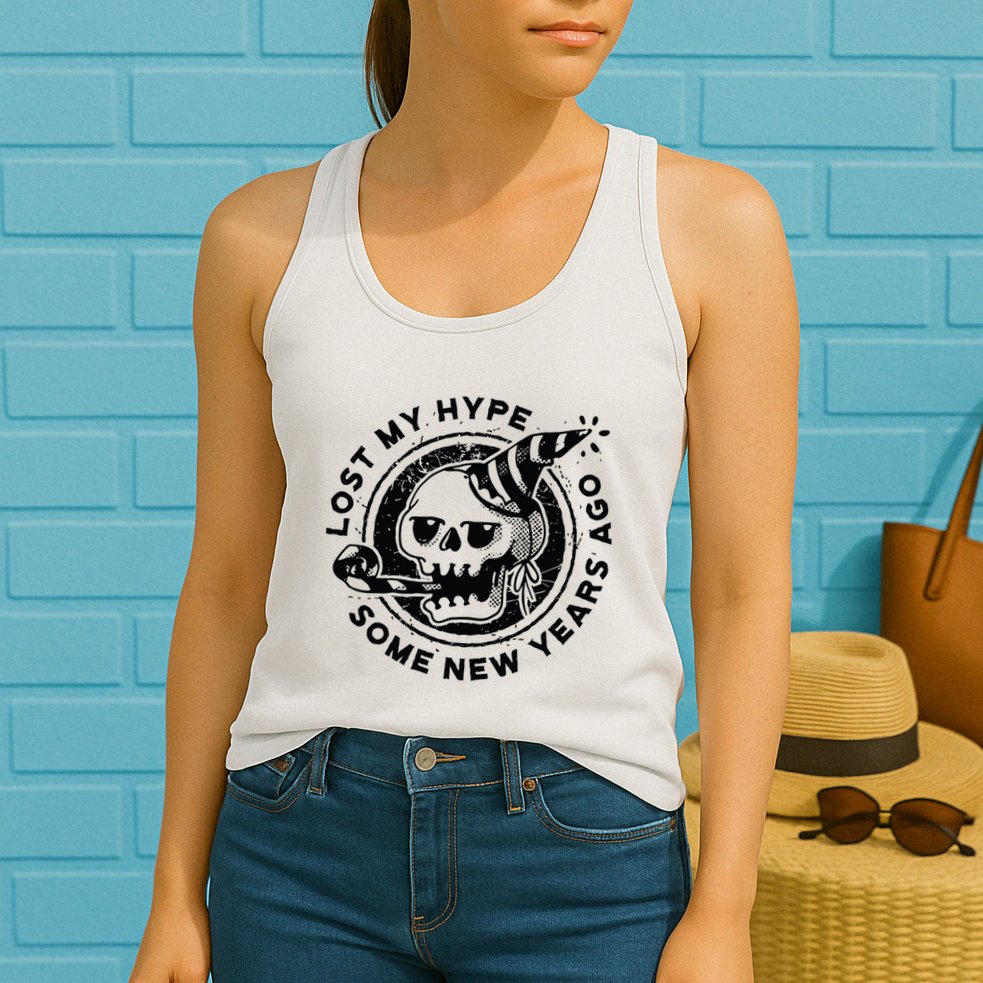 Lost My Hype Some New Years Ago Funny Skeleton NYE Womens Tank Top