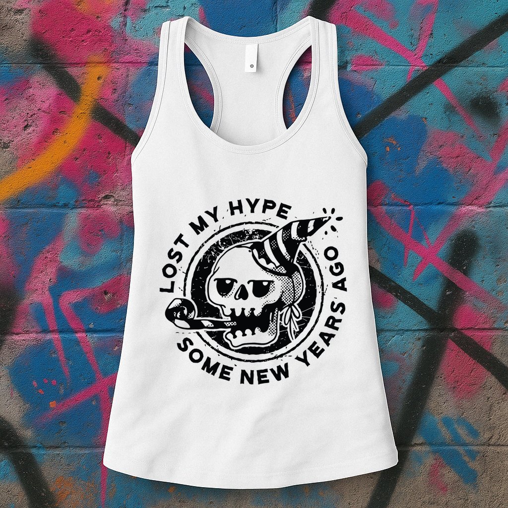 Lost My Hype Some New Years Ago Funny Skeleton NYE Womens Tank Top