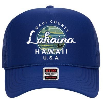 Lahaina Maui Hawaii Surfing Retro High Crown Mesh Back Trucker Hat