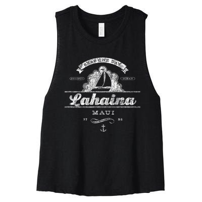 Lahaina Maui HI Sailboat Vintage Nautical Tee Women's Racerback Cropped Tank