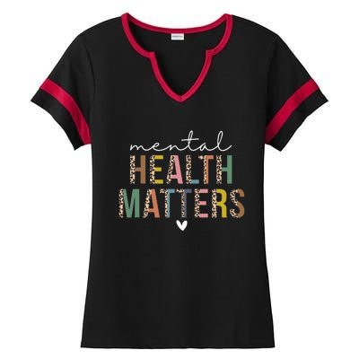 Leopard Mental Health Matters Human Brain Illness Awareness Ladies Halftime Notch Neck Tee