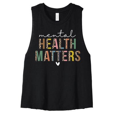 Leopard Mental Health Matters Human Brain Illness Awareness Women's Racerback Cropped Tank