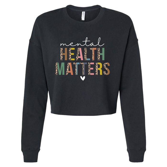 Leopard Mental Health Matters Human Brain Illness Awareness Cropped Pullover Crew