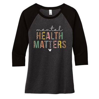 Leopard Mental Health Matters Human Brain Illness Awareness Women's Tri-Blend 3/4-Sleeve Raglan Shirt