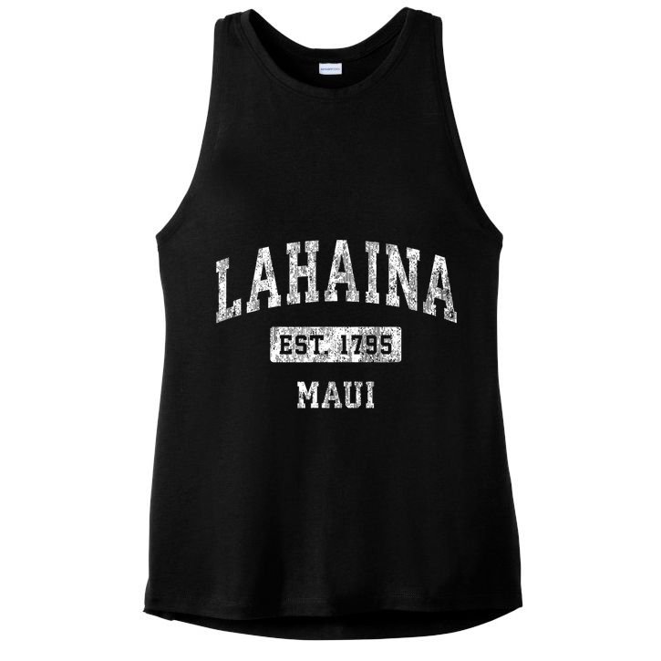 Lahaina Maui Hawaii Hi Vintage Established Sports Ladies PosiCharge Tri-Blend Wicking Tank