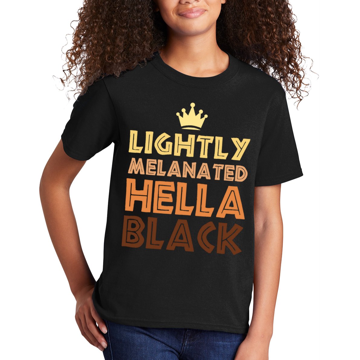Lightly Melanated Hella Black Afro Queen African American Kids T-Shirt