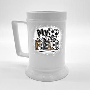 Leopard My Heart Is On That Field Soccer Love Game's Day Cool Gift Beer Stein