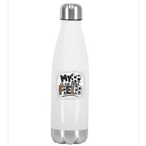 Leopard My Heart Is On That Field Soccer Love Game's Day Cool Gift Stainless Steel Insulated Water Bottle