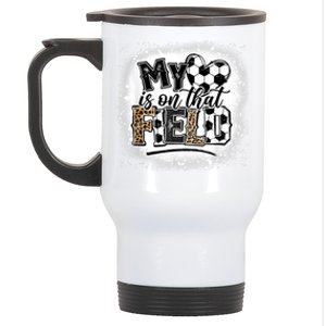 Leopard My Heart Is On That Field Soccer Love Game's Day Cool Gift Stainless Steel Travel Mug