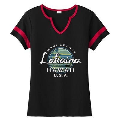 Lahaina Maui Hawaii Surfing Retro Ladies Halftime Notch Neck Tee