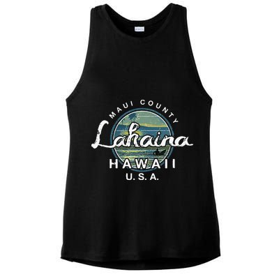 Lahaina Maui Hawaii Surfing Retro Ladies PosiCharge Tri-Blend Wicking Tank