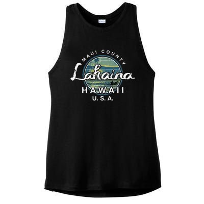 Lahaina Maui Hawaii Surfing Retro Ladies PosiCharge Tri-Blend Wicking Tank