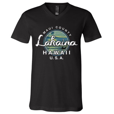 Lahaina Maui Hawaii Surfing Retro V-Neck T-Shirt