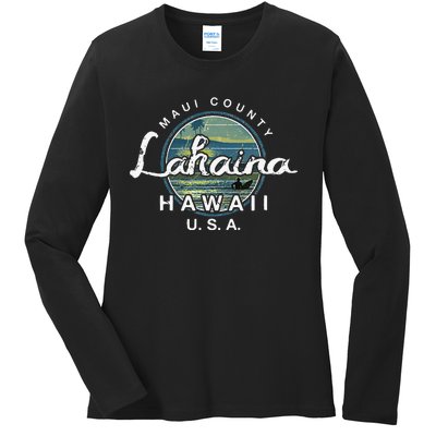 Lahaina Maui Hawaii Surfing Retro Ladies Long Sleeve Shirt