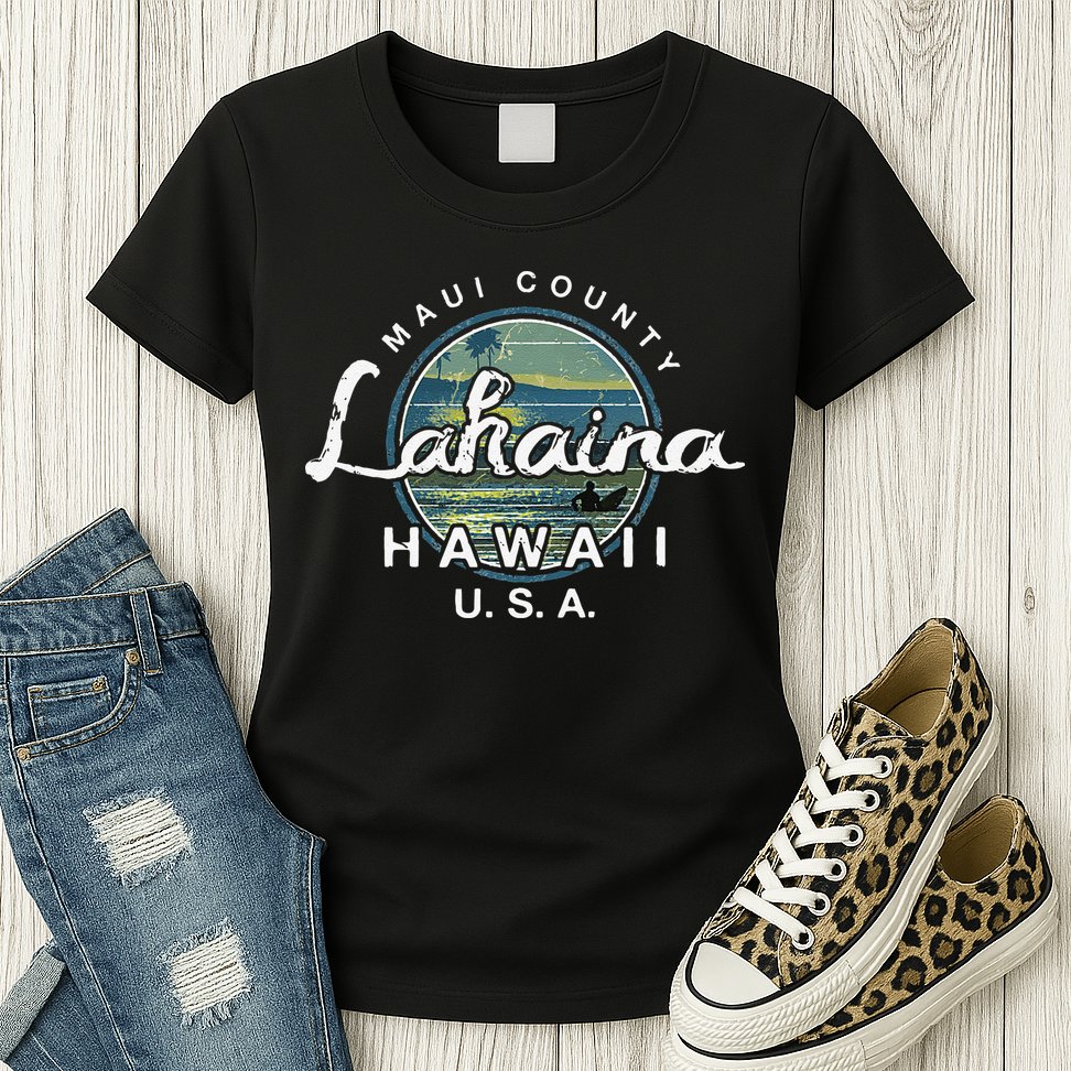 Lahaina Maui Hawaii Surfing Retro Womens T-Shirt