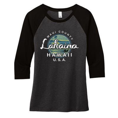 Lahaina Maui Hawaii Surfing Retro Women's Tri-Blend 3/4-Sleeve Raglan Shirt