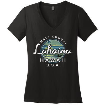 Lahaina Maui Hawaii Surfing Retro Women's V-Neck T-Shirt