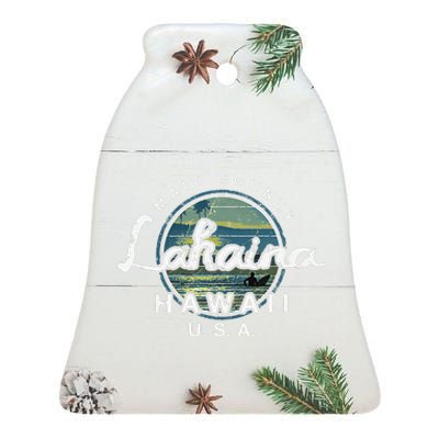 Lahaina Maui Hawaii Surfing Retro Ceramic Bell Ornament