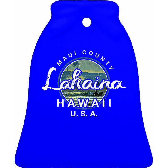 Lahaina Maui Hawaii Surfing Ceramic Bell Ornament