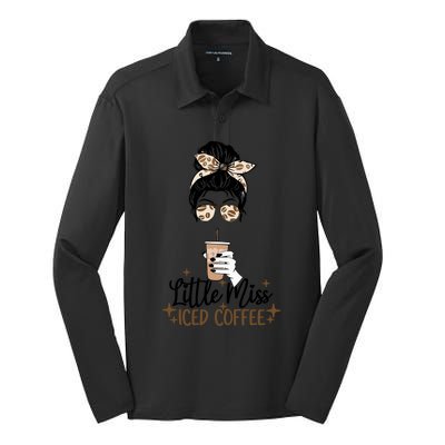 Little Miss Iced Coffee Messy Bun Cold Brew Coffee Quote Gift Silk Touch Performance Long Sleeve Polo