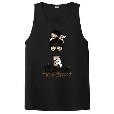 Little Miss Iced Coffee Messy Bun Cold Brew Coffee Quote Gift PosiCharge Competitor Tank