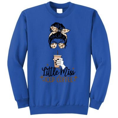 Little Miss Iced Coffee Messy Bun Cold Brew Coffee Quote Gift Sweatshirt