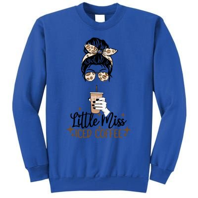 Little Miss Iced Coffee Messy Bun Cold Brew Coffee Quote Gift Tall Sweatshirt