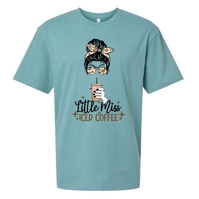 Little Miss Iced Coffee Messy Bun Cold Brew Coffee Quote Gift Sueded Cloud Jersey T-Shirt