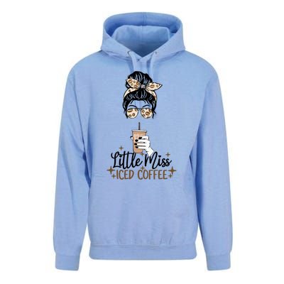 Little Miss Iced Coffee Messy Bun Cold Brew Coffee Quote Gift Unisex Surf Hoodie