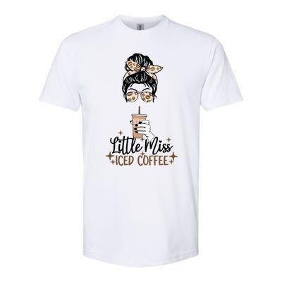 Little Miss Iced Coffee Messy Bun Cold Brew Coffee Quote Gift Softstyle CVC T-Shirt