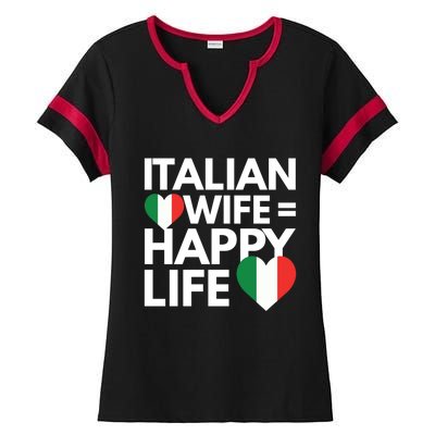 Love My Italian Wife Happy Italian Life Great Gift Ladies Halftime Notch Neck Tee