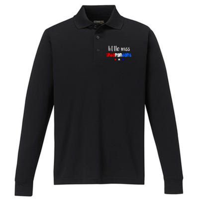 Little Miss Independent Cool Gift America Patriotic Gift Performance Long Sleeve Polo