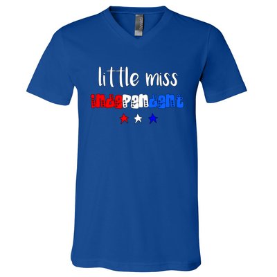 Little Miss Independent Cool Gift America Patriotic Gift V-Neck T-Shirt