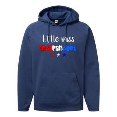 Little Miss Independent Cool Gift America Patriotic Gift Performance Fleece Hoodie