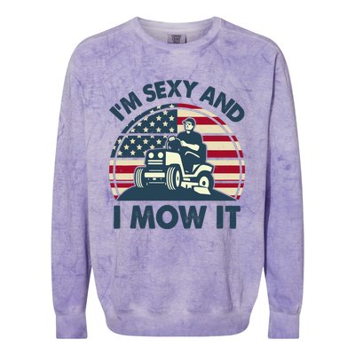 Lawn Mowing Im Sexy I Mow It Funny Mower Gardening Dad Colorblast Crewneck Sweatshirt