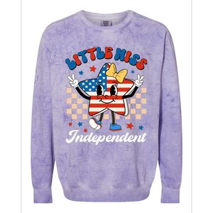 Little Miss Independent 4th Of July Girl Groovy Colorblast Crewneck Sweatshirt