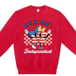 Little Miss Independent 4th Of July Girl Groovy Premium Crewneck Sweatshirt