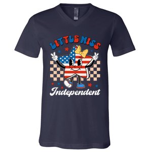 Little Miss Independent 4th Of July Girl Groovy V-Neck T-Shirt