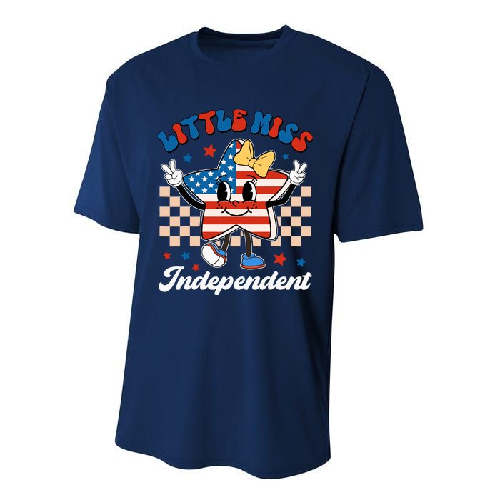 Little Miss Independent 4th Of July Girl Groovy Performance Sprint T-Shirt