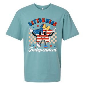 Little Miss Independent 4th Of July Girl Groovy Sueded Cloud Jersey T-Shirt