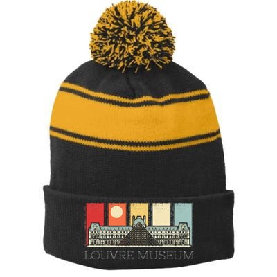 Louvre Museum In Paris France Tourist Stripe Pom Pom Beanie