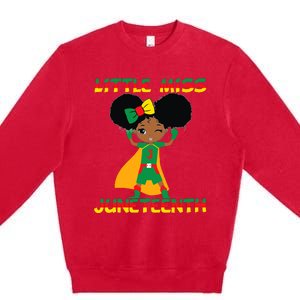 Little Miss Juneteenth Cute Black Girl Melanin Girl Premium Crewneck Sweatshirt